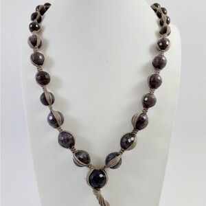 Chan Luu 925 Silver & Quartzite Knotted Beaded Long Necklace 40" Handcrafted